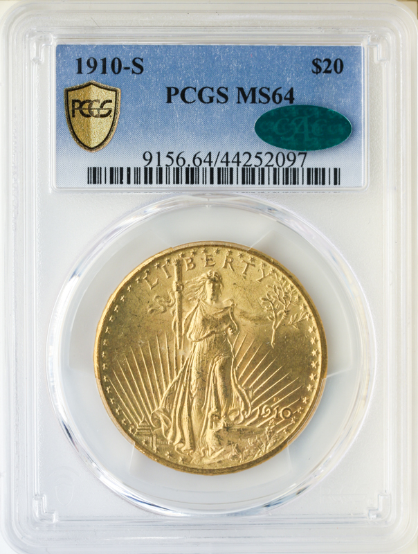 1910-S $20 Saint Gaudens PCGS MS64 CAC 1910-S $20 Saint Gaudens PCGS MS64 CAC