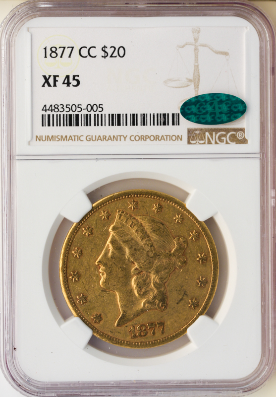 1877-CC $20 Liberty NGC XF45 CAC