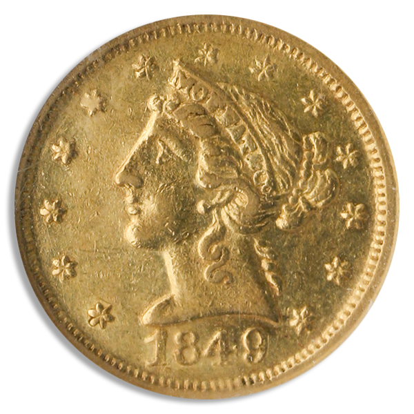 1849 $5 Moffat NGC AU58 CAC 1849 $5 Moffat NGC AU58 CAC