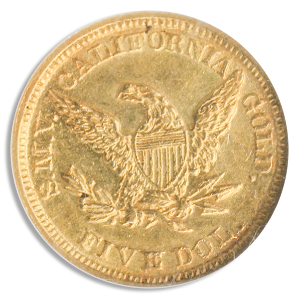 1849 $5 Moffat NGC AU58 CAC 1849 $5 Moffat NGC AU58 CAC