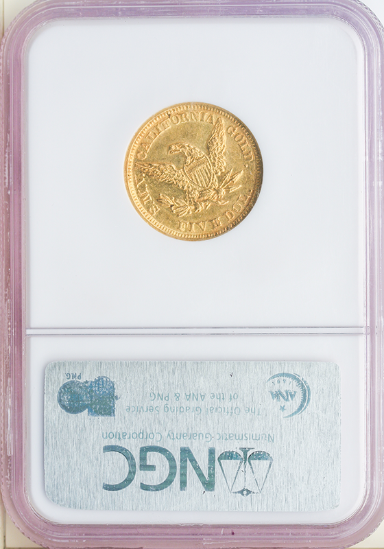 1849 $5 Moffat NGC AU58 CAC 1849 $5 Moffat NGC AU58 CAC