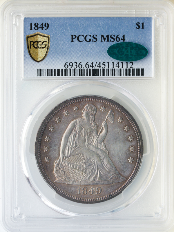 1849 Seated Liberty $1 PCGS MS64 CAC