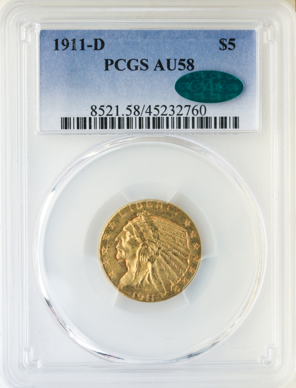1911-D $5 Indian PCGS AU58 CAC