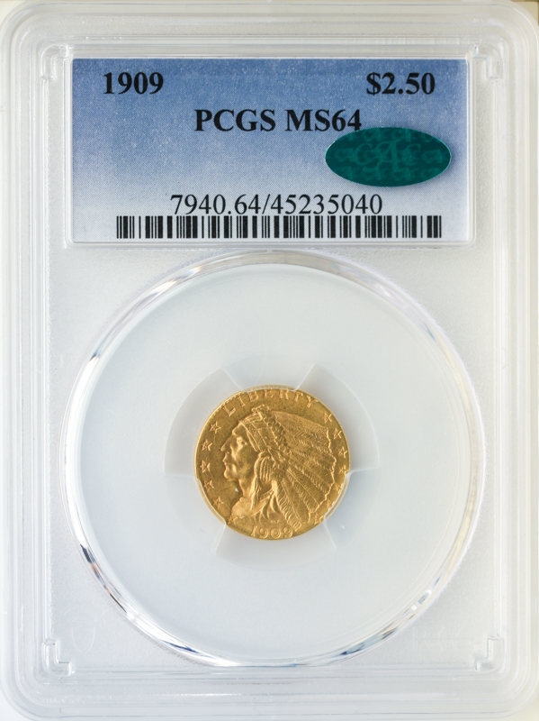 1909 $2 1/2 Indian PCGS MS64 CAC