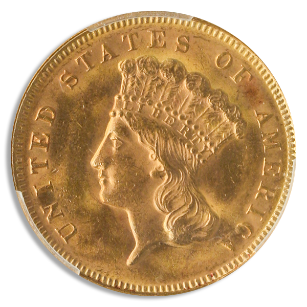 1878 $3 Indian Princess Gold Coin PCGS Mint State 64(64) CAC