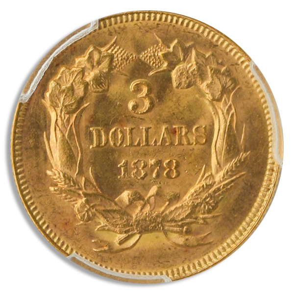1878 $3 Indian Princess Gold Coin PCGS Mint State 64(64) CAC