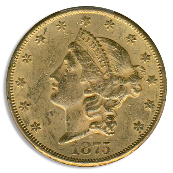 1875-CC $20 Liberty PCGS AU58