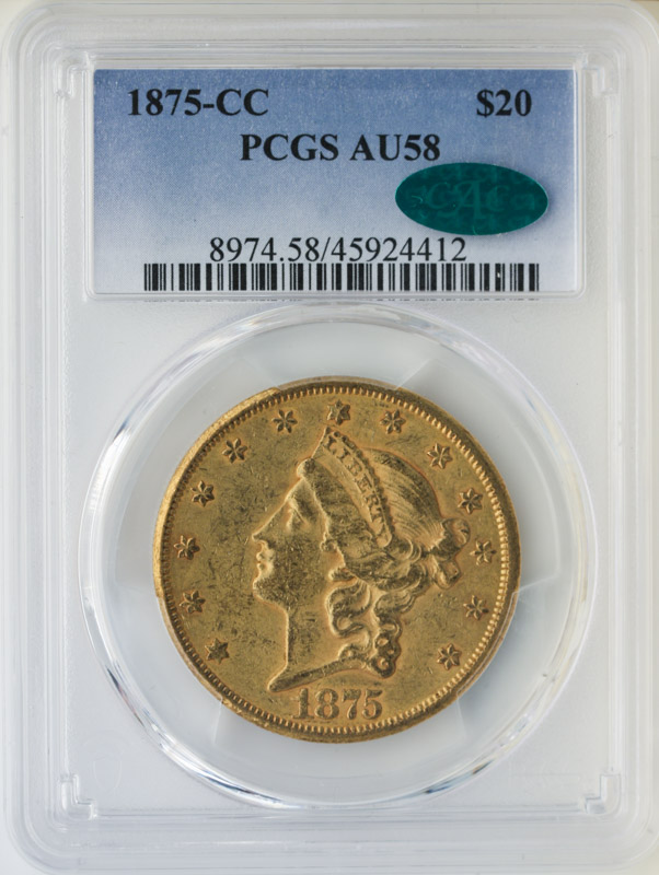 1875-CC $20 Liberty PCGS AU58 CAC 1875-CC $20 Liberty PCGS AU58 CAC