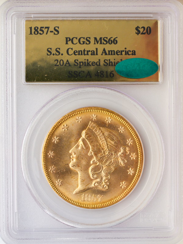 1857-S $20 Liberty S.S. Central America PCGS MS66 CAC 1857-S $20 Liberty S.S. Central America PCGS MS66 CAC