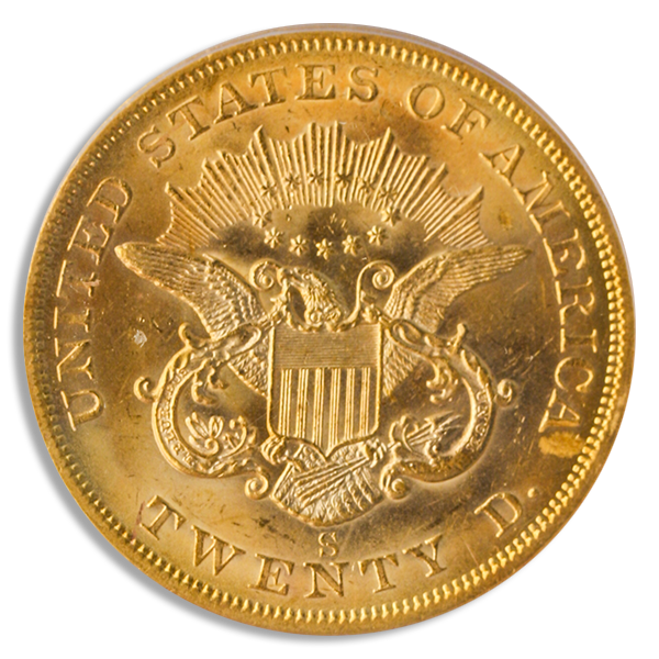 1856-S $20 Liberty SSCA Split Serif PCGS MS63 CAC 1856-S $20 Liberty SSCA Split Serif PCGS MS63 CAC