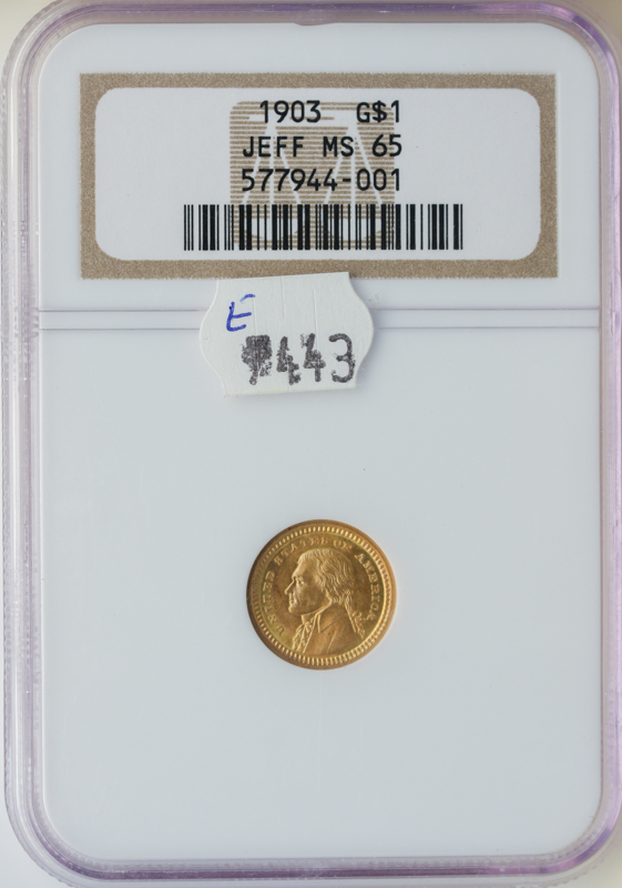 1903 LA Purchase Jefferson Gold Commemorative $1 NGC MS65 1903 LA Purchase Jefferson Gold Commemorative $1 NGC MS65