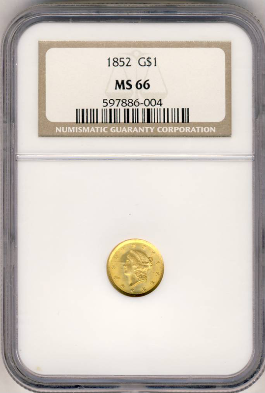 1852 $1 Gold NGC MS66