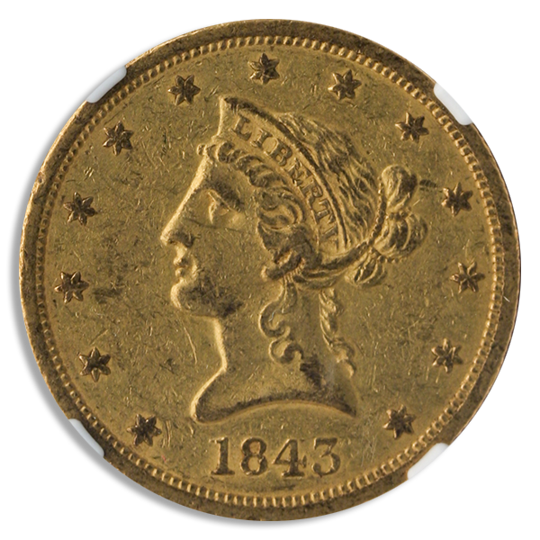 1843-O $10 Liberty NGC AU53 CAC