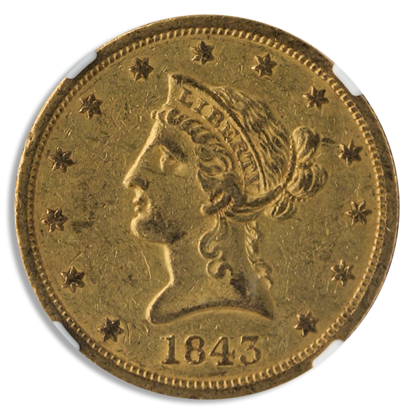 1843-O $10 Liberty NGC AU53 CAC 1843-O $10 Liberty NGC AU53 CAC