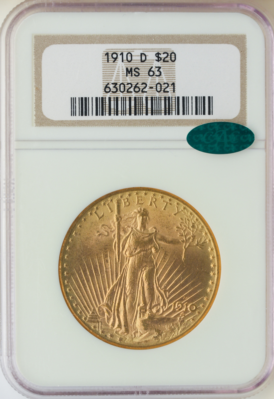 1910-D $20 Saint Gaudens NGC MS63 CAC 1910-D $20 Saint Gaudens NGC MS63 CAC
