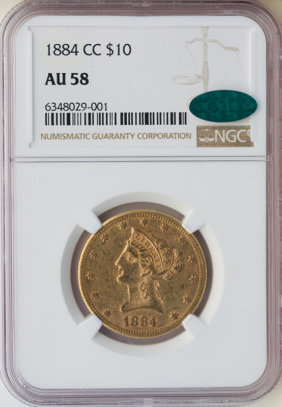 1884-CC $10 Liberty NGC AU58 CAC 1884-CC $10 Liberty NGC AU58 CAC