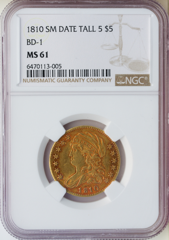 1810 $5 Capped Bust Small Date Large 5 NGC MS61