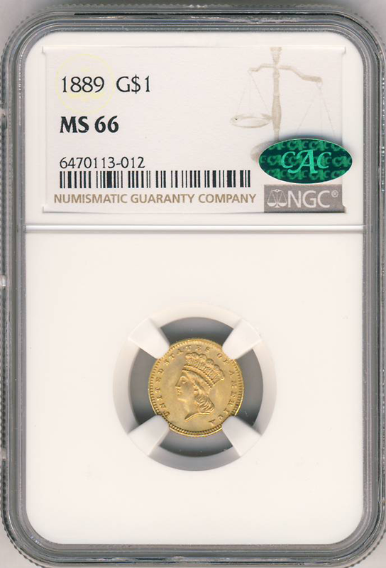 1889 $1 Gold NGC MS66 CAC