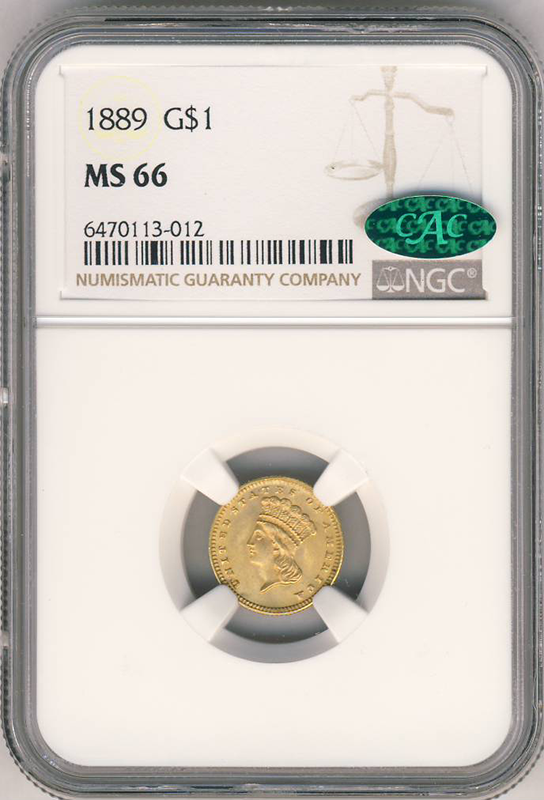 1889 $1 Gold NGC MS66 CAC 1889 $1 Gold NGC MS66 CAC