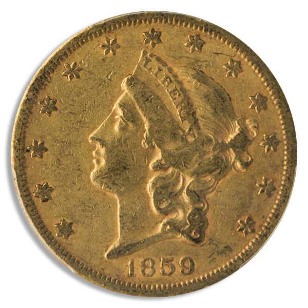 1859-S $20 Liberty PCGS XF45 CAC