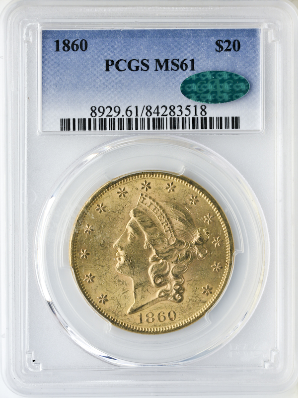 1860 $20 Liberty PCGS MS61 CAC