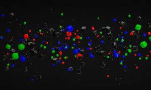 abstract RGB atom nano technology particle background 3d rendering