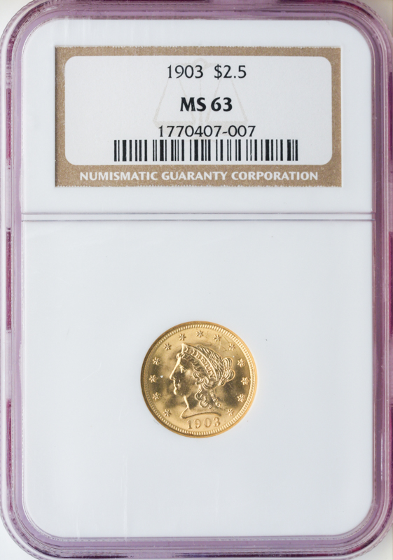 $2 1/2 Liberty Certified MS63 (Dates/Types Vary)