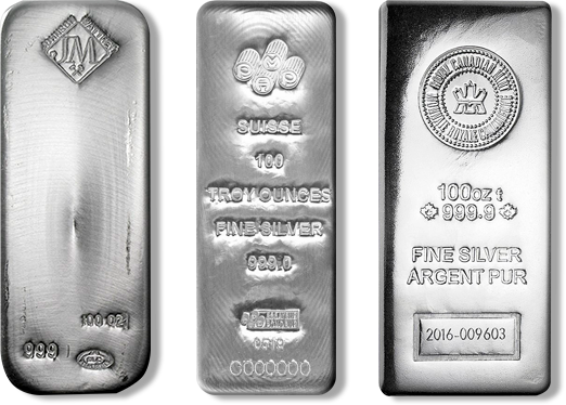 100 oz Silver Bars (Types and Conditions Vary) 100 oz Silver Bars (Types and Conditions Vary)