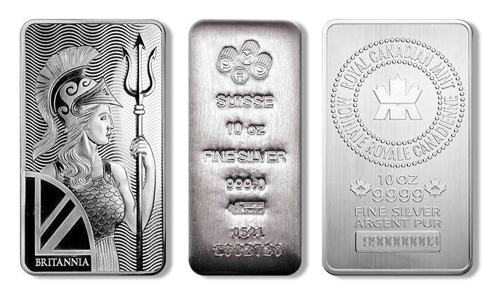10 oz Silver Bars (Types and Conditions Vary)