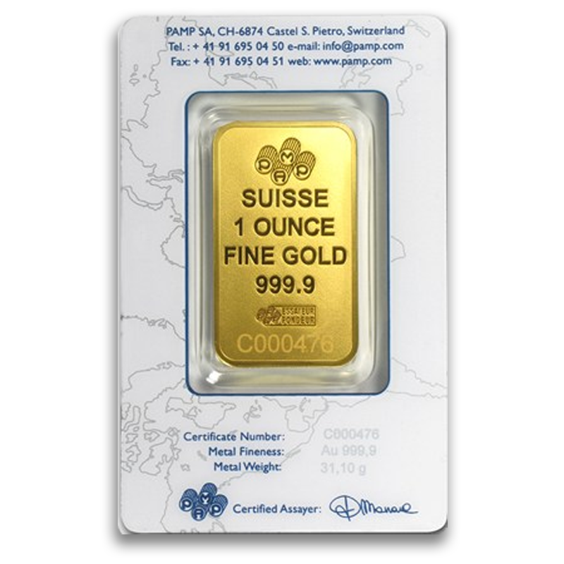 1 oz Pamp Suisse Gold Bar (With Assay, Types Vary, Conditions Vary)