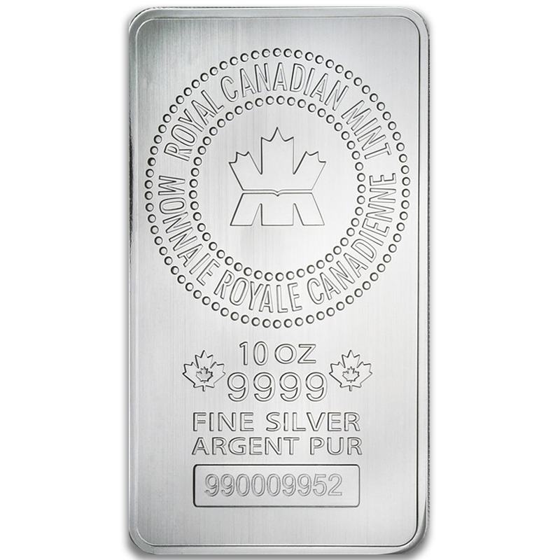 10 oz Royal Canadian Mint Silver Bars (W/Assay, Types Vary)