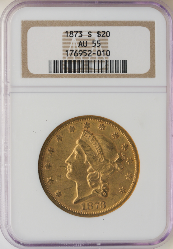 1873-S $20 Liberty Closed 3 NGC AU55