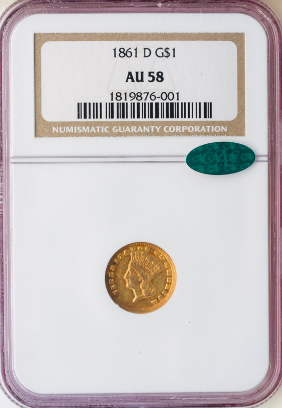 1861-D $1 Gold NGC AU58 CAC