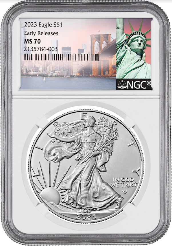 2023 1 oz silver eagle obverse slab statue of liberty