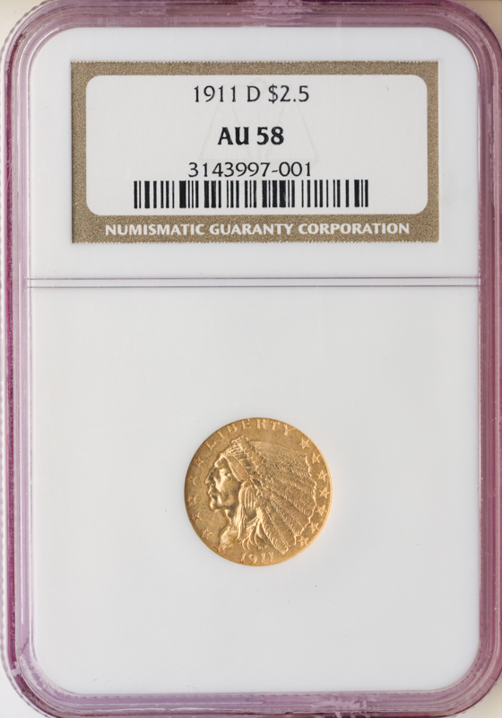 1911-D $2.50 Indian NGC AU58