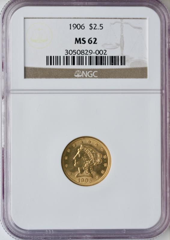 $2 1/2 Liberty Certified MS62 (Dates/Types Vary)