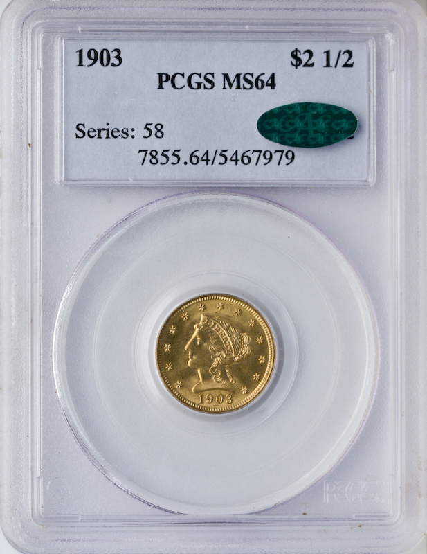 $2 1/2 Liberty Certified MS64 CAC (Dates/Types Vary)