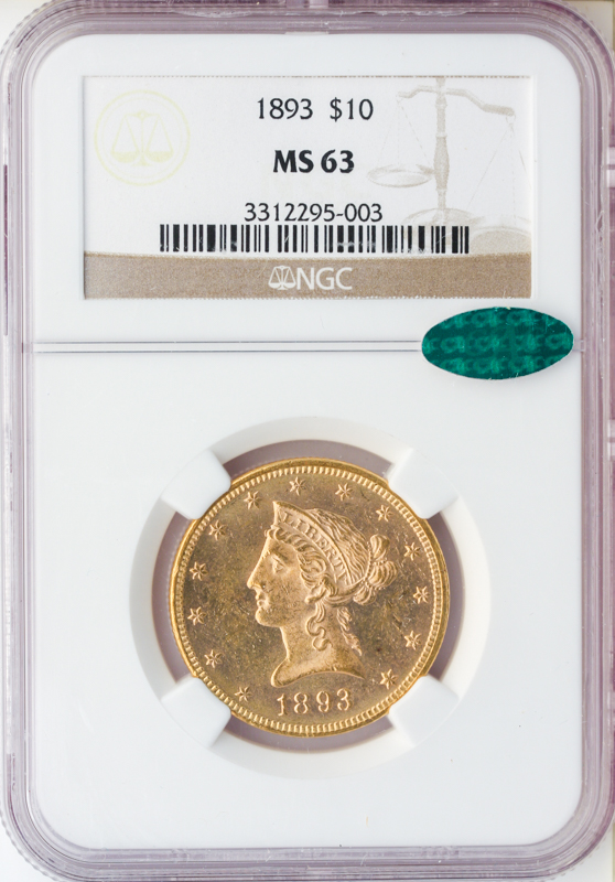 1893 $10 Liberty NGC MS63 CAC 1893 $10 Liberty NGC MS63 CAC