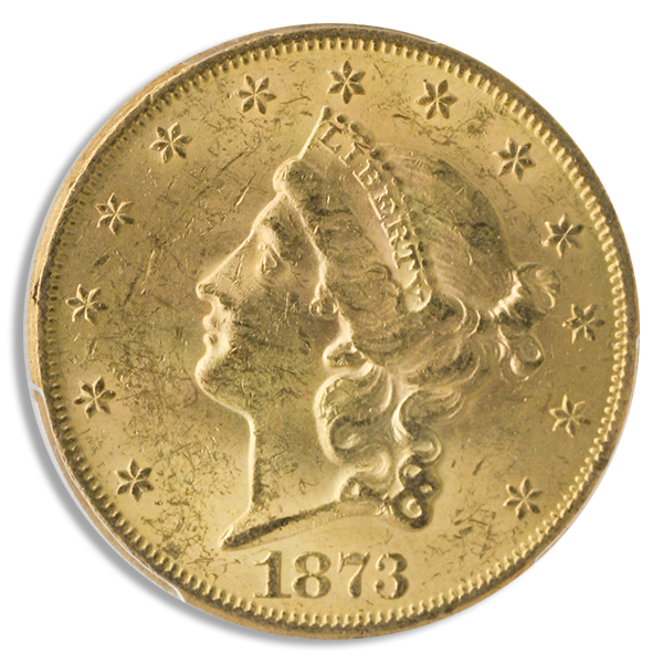 1873 $20 Liberty Open 3 PCGS MS62 CAC