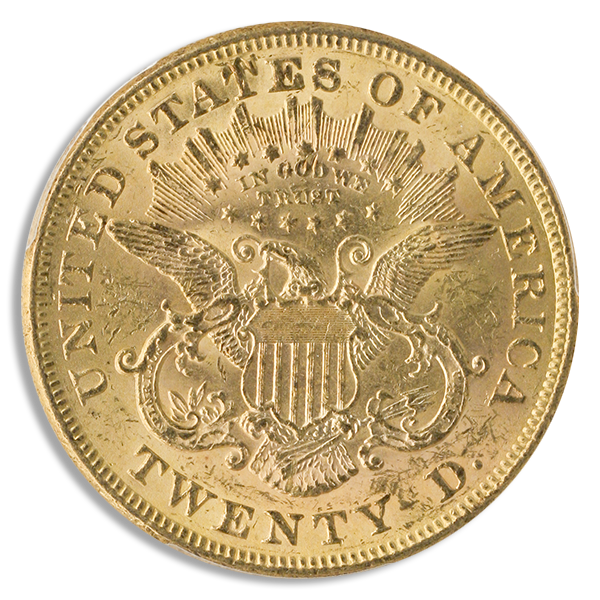 1873 $20 Liberty Open 3 PCGS MS62 CAC
