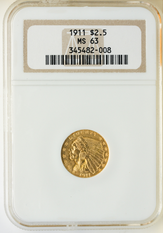 1911 $2 1/2 Indian NGC MS63 1911 $2 1/2 Indian NGC MS63