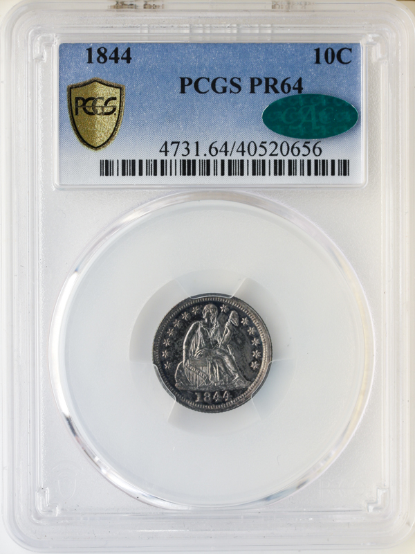 1844 Seated Liberty Dime PCGS PR64 CAC 1844 Seated Liberty Dime PCGS PR64 CAC
