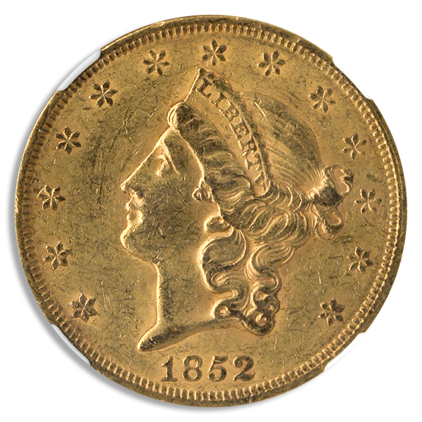 1852 $20 Liberty NGC AU55 CAC