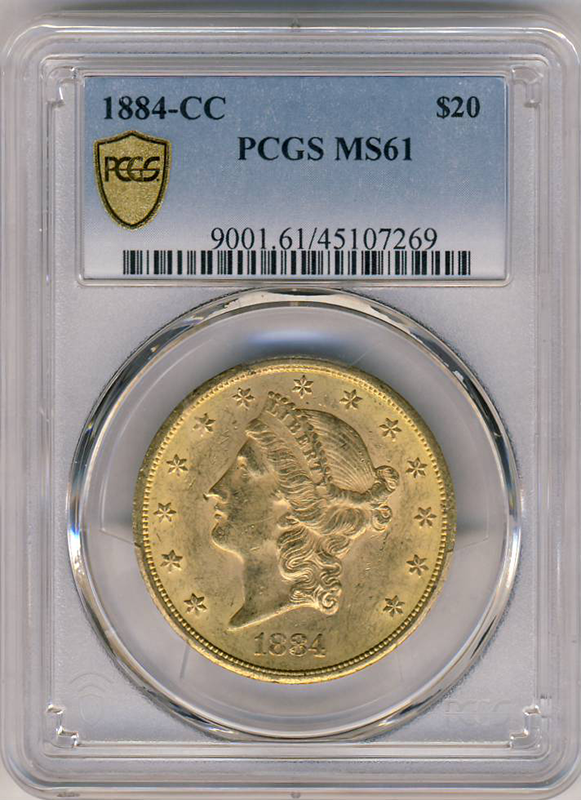 1884-CC $20 Liberty PCGS MS61