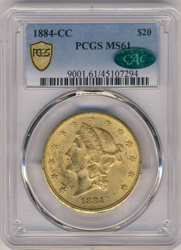 1884-CC $20 Liberty PCGS MS61 CAC