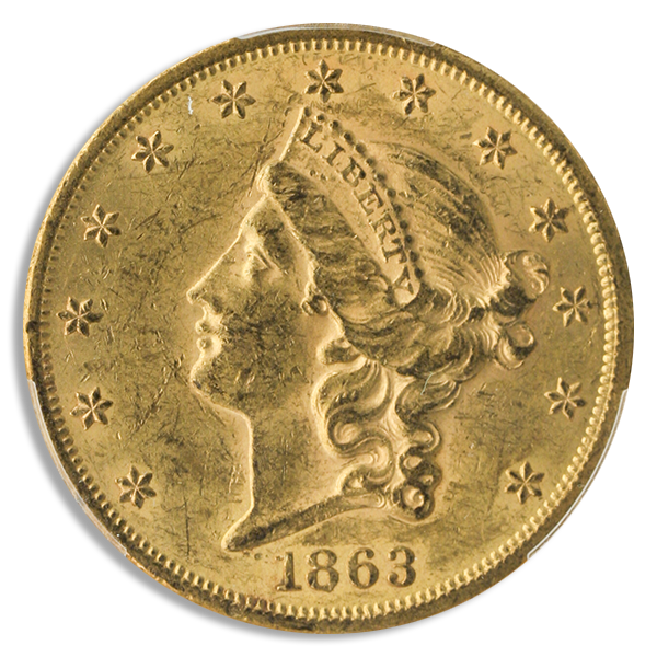 1863 $20 Liberty PCGS MS61 CAC