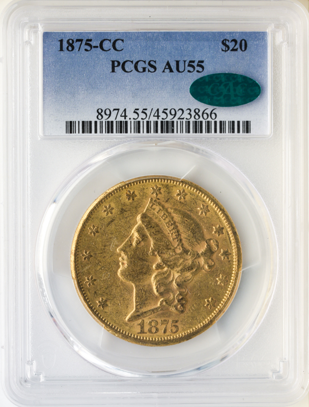1875-CC $20 Liberty PCGS AU55 CAC
