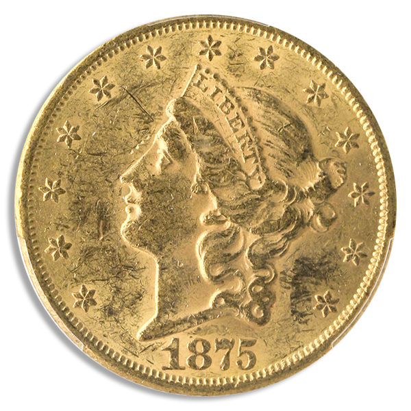 1875-CC $20 Liberty PCGS AU58