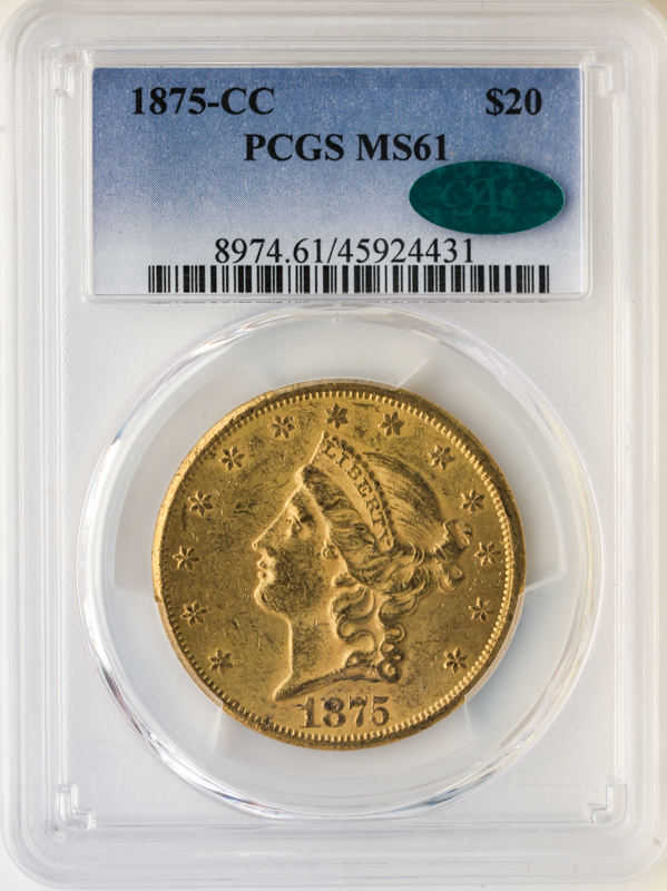 1875-CC $20 Liberty PCGS MS61 CAC
