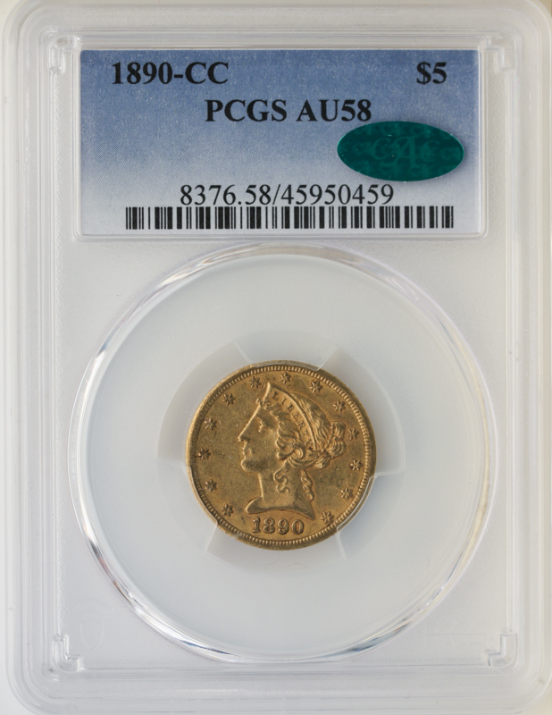 1890-CC $5 Liberty PCGS AU58 CAC
